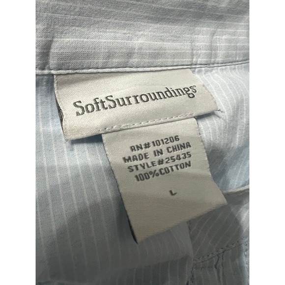 Soft Surroundings Stripe Tunic Top Button Cotton Large Light Blue Coastal - Picture 3 of 5
